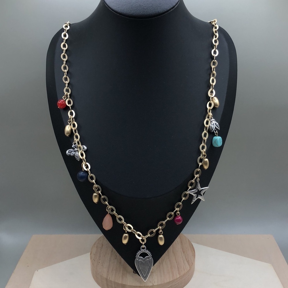 Chico's long multi charm bead chain necklace, new, boho.